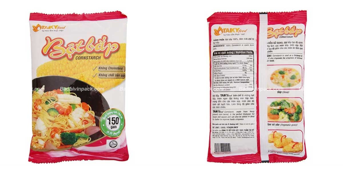 Kích thước của bao bì bột bắp