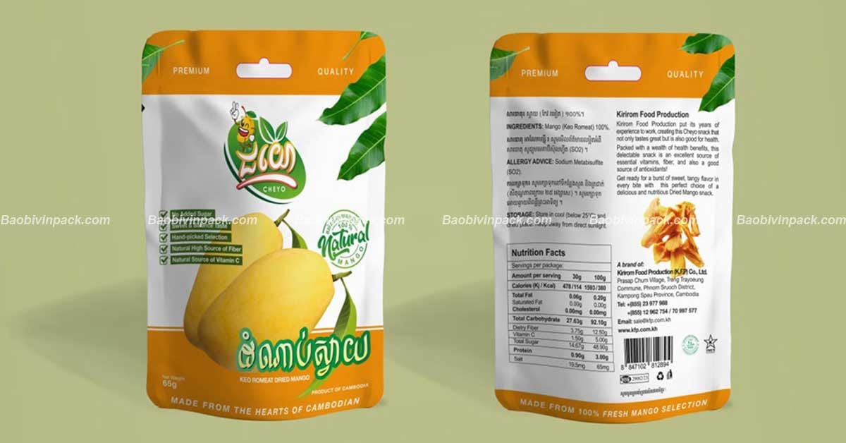 Độ dày sản phẩm bao bì xoài sấy dẻo
