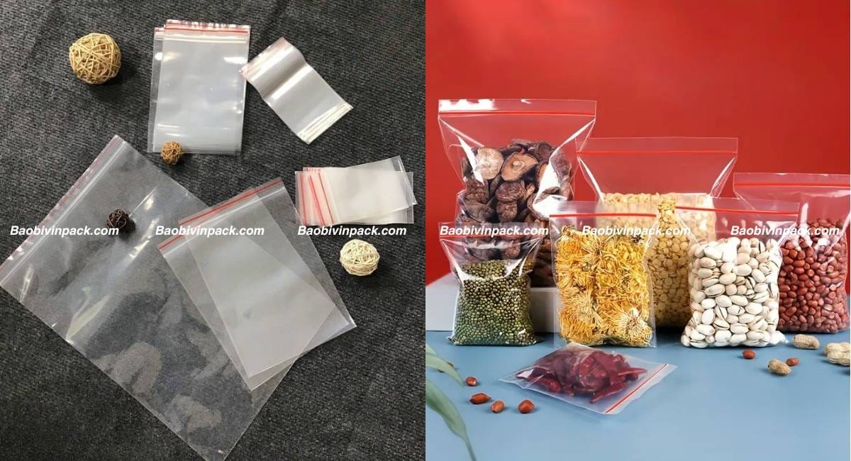 Kích thước túi zip chỉ đỏ