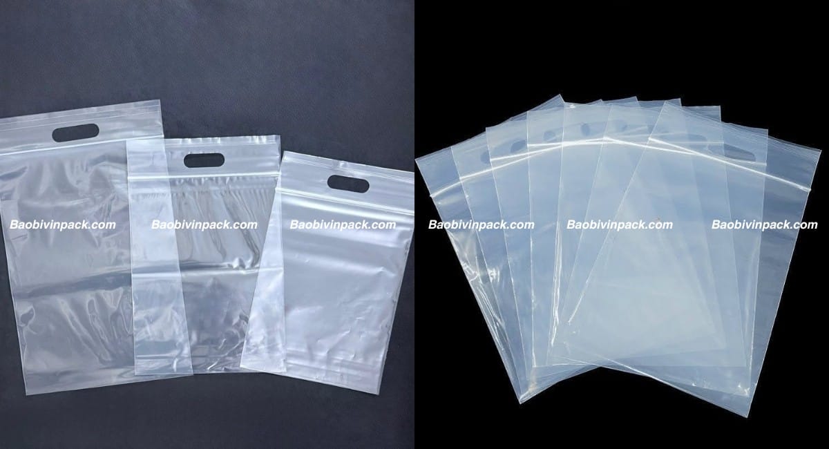 Kích thước túi zipper quai xách đục lỗ xoài