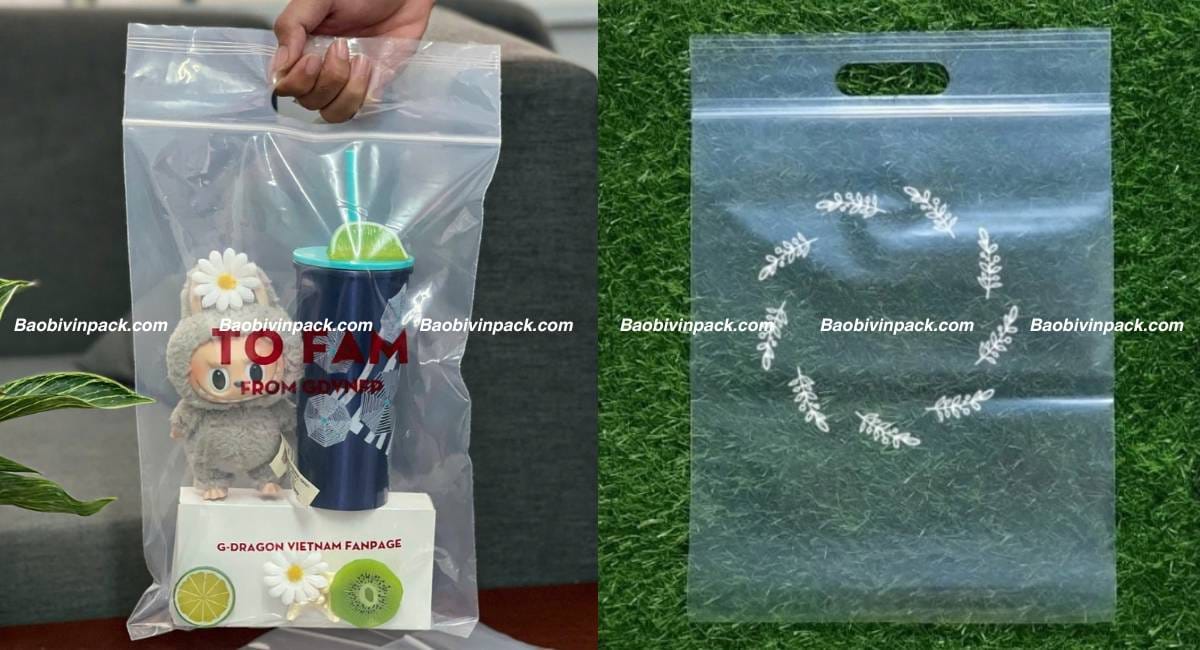 Túi zipper quai xách đục lỗ xoài