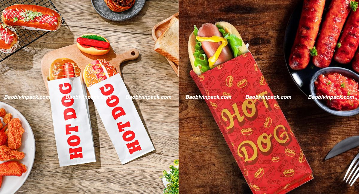 In túi giấy đựng bánh mì hotdog