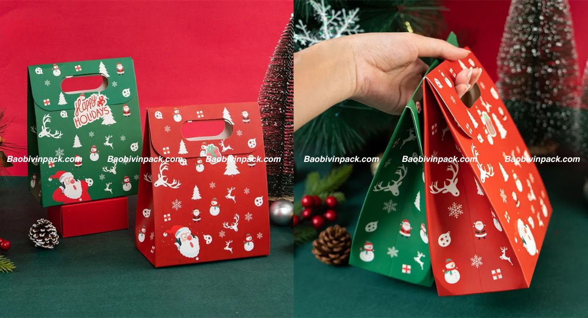 Túi giấy đựng quà noel đục lỗ xoài