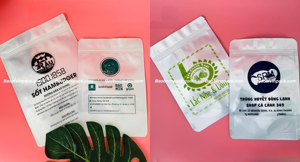 Túi zipper bạc in logo