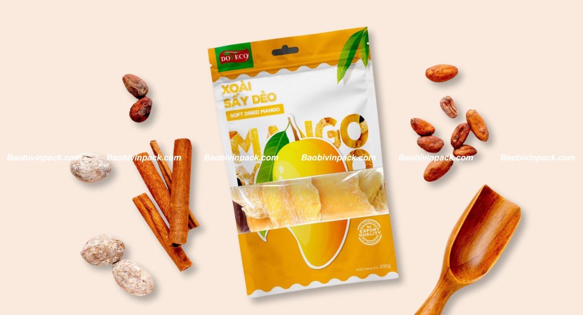 Chất liệu và kích thước bao bì trái cây sấy