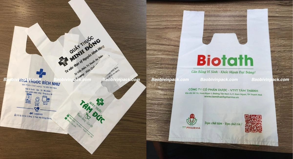 Chất liệu túi xốp 2 quai tự hủy nhà thuốc