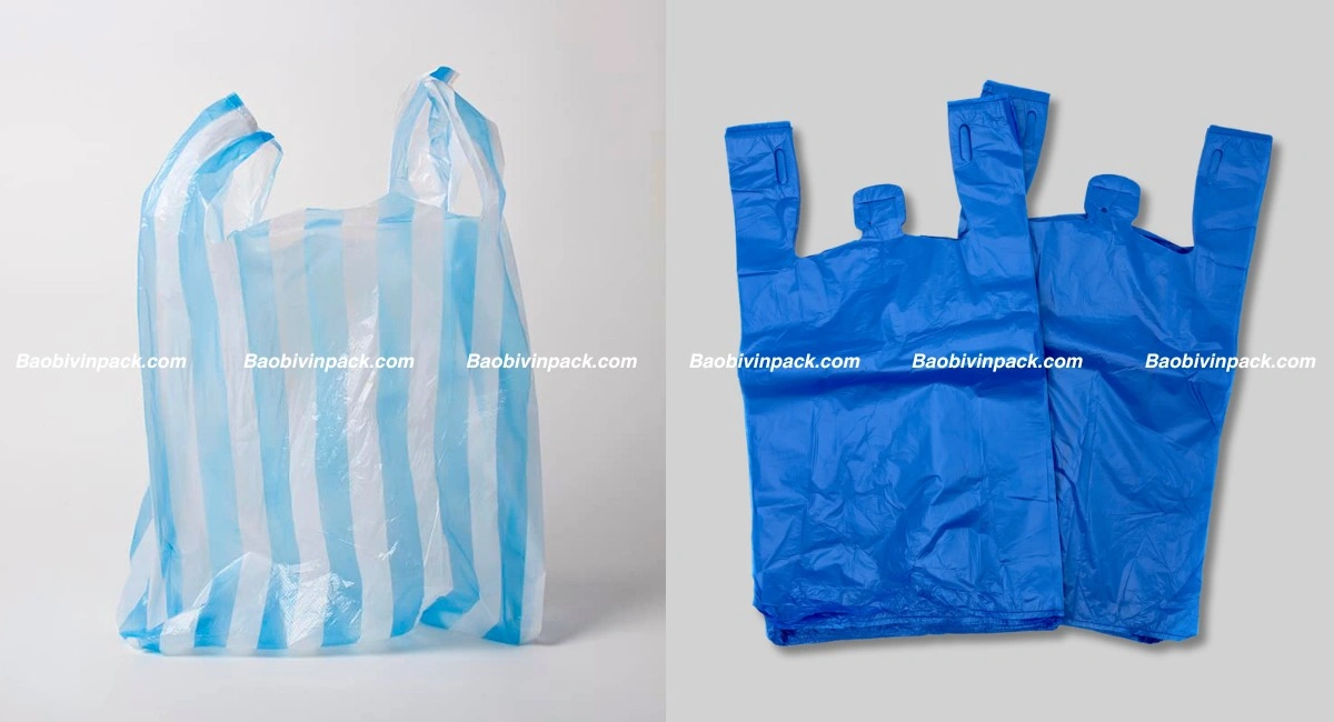 Mẫu túi xốp 2 quai hàng chợ tự hủy màu xanh