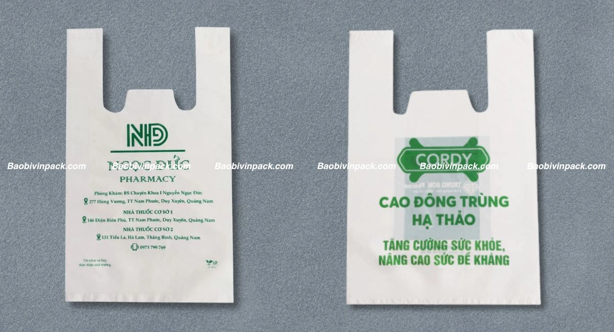 Mẫu túi xốp 2 quai tự hủy nhà thuốc in ấn chuyên nghiệp