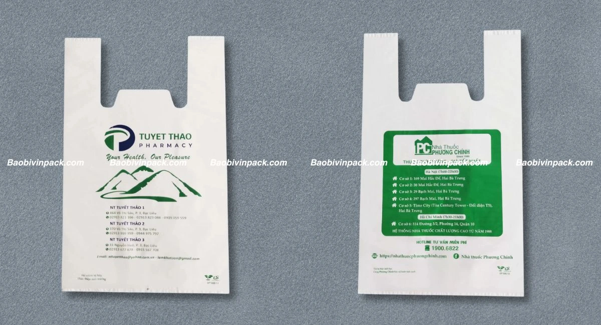 Mẫu túi xốp 2 quai tự hủy nhà thuốc màu trắng