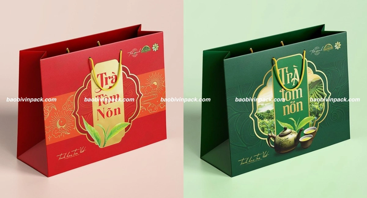Dịch vụ in túi giấy dáng ngang đựng trà