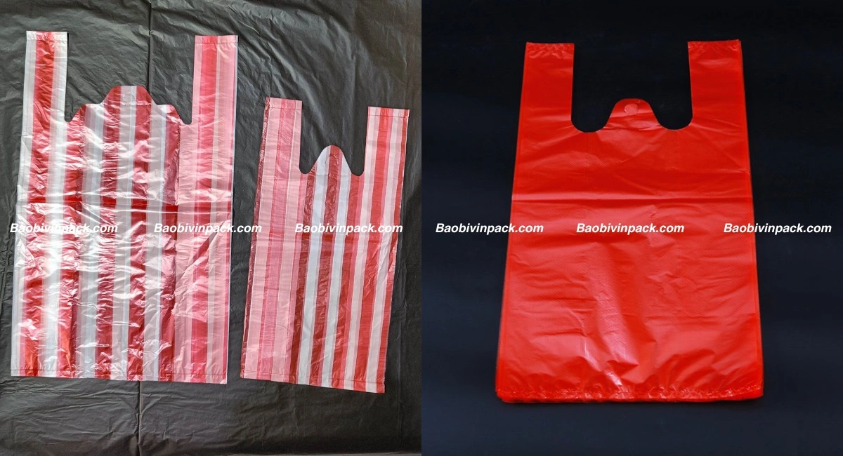 Túi xốp 2 quai hàng chợ tự hủy màu đỏ