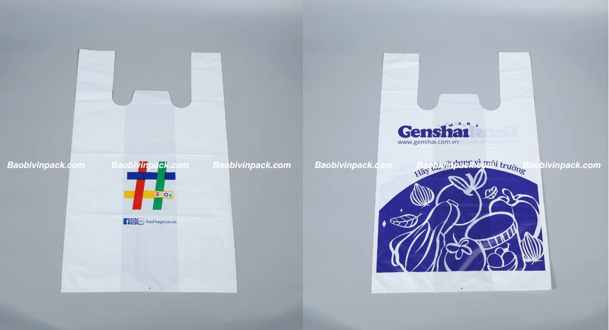 Mẫu túi xốp hai quai phổ biến ở siêu thị, cửa hàng tiện lợi